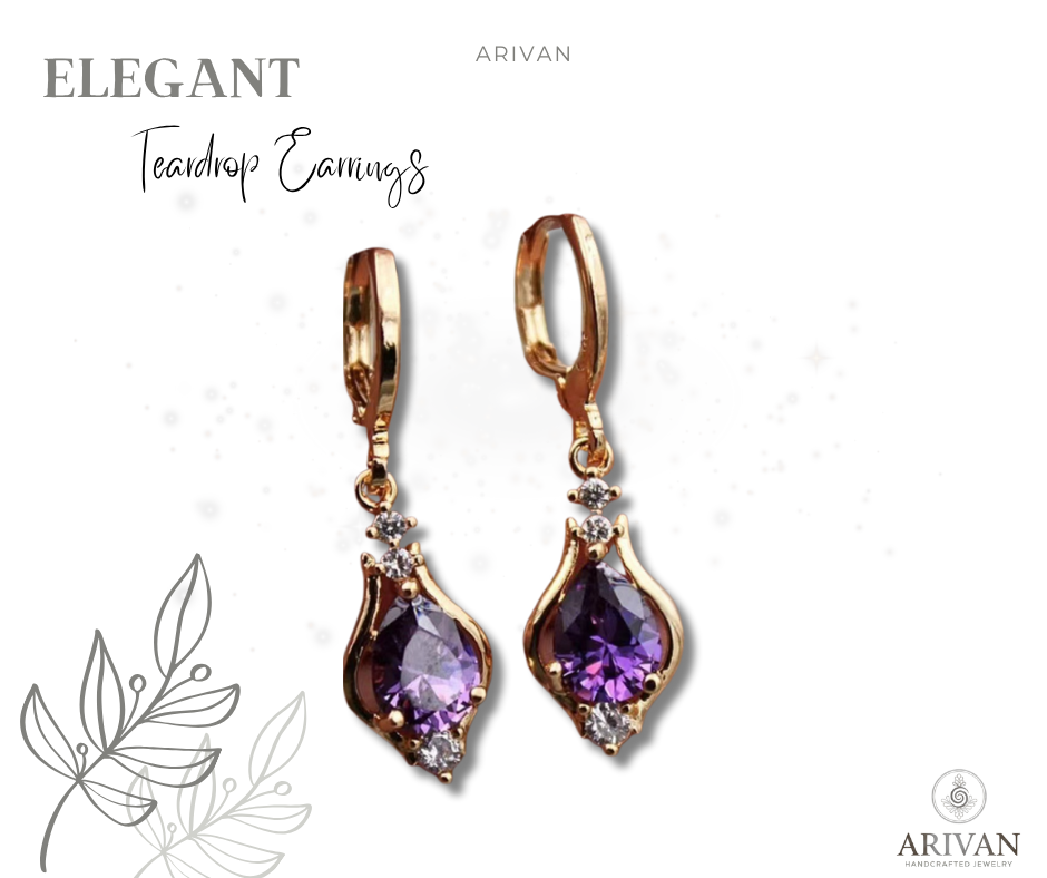 Elegant Teardrop Earrings with Purple Zircon