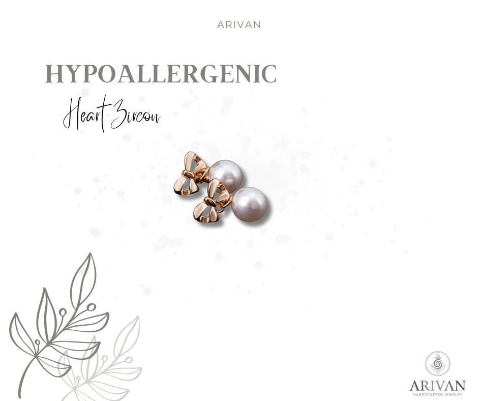 Hypoallergenic Heart Zircon Earrings with Bow and Pearl Design for Women