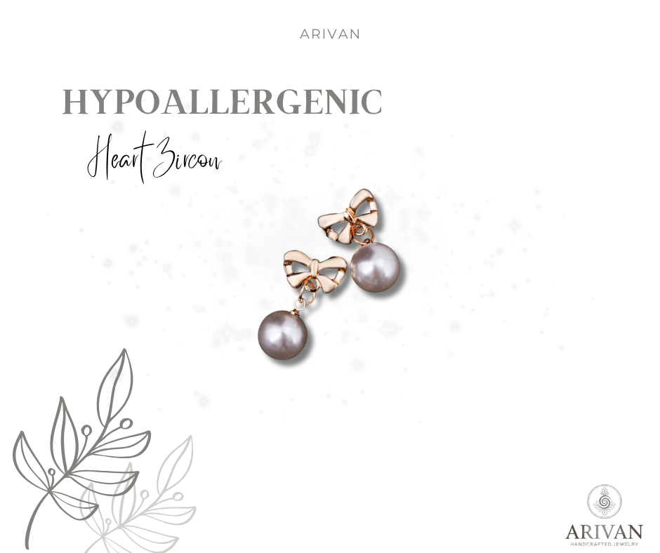 Hypoallergenic Heart Zircon Earrings with Bow and Pearl Design for Women