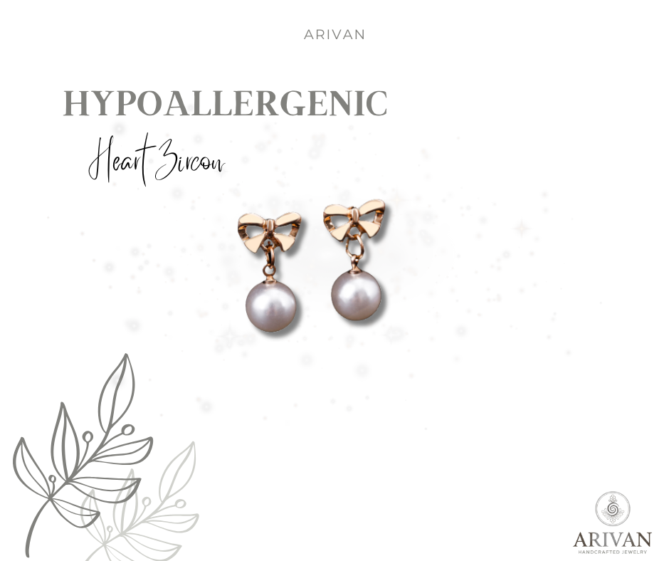 Hypoallergenic Heart Zircon Earrings with Bow and Pearl Design for Women
