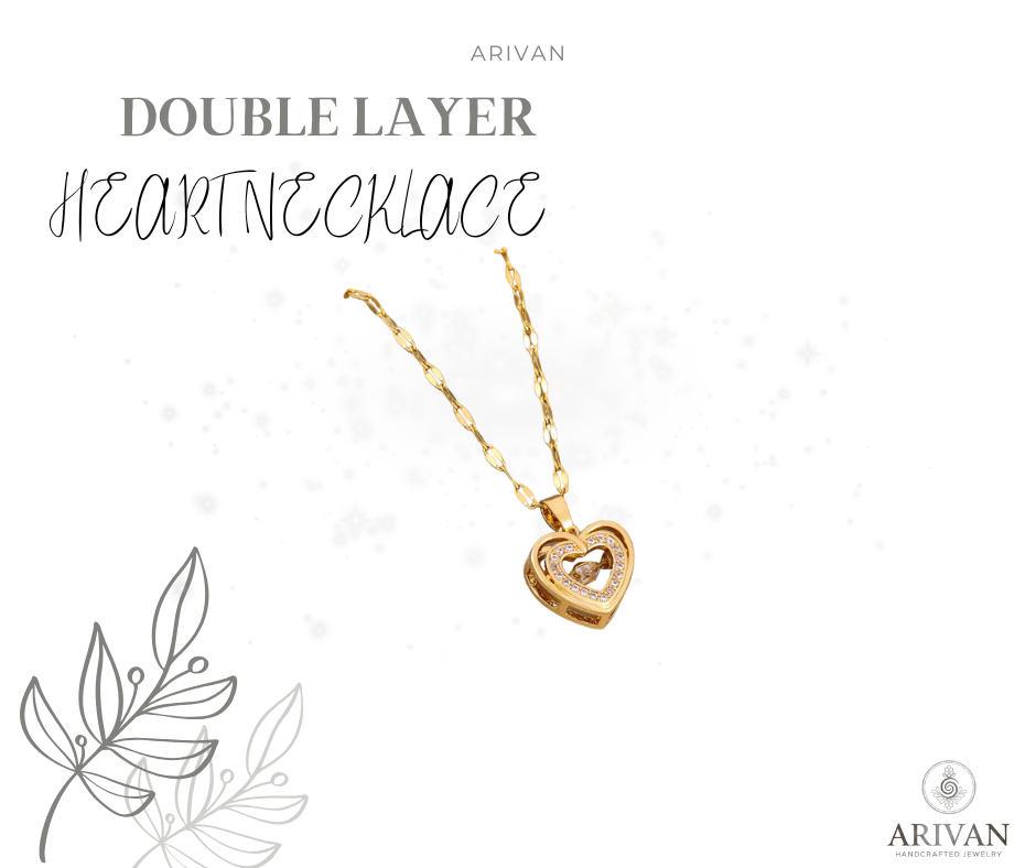 Double-Layer Heart Necklace with Rhinestones – Titanium Steel Pendant, Fashion Jewelry for Women, Perfect Valentine's Day Gift