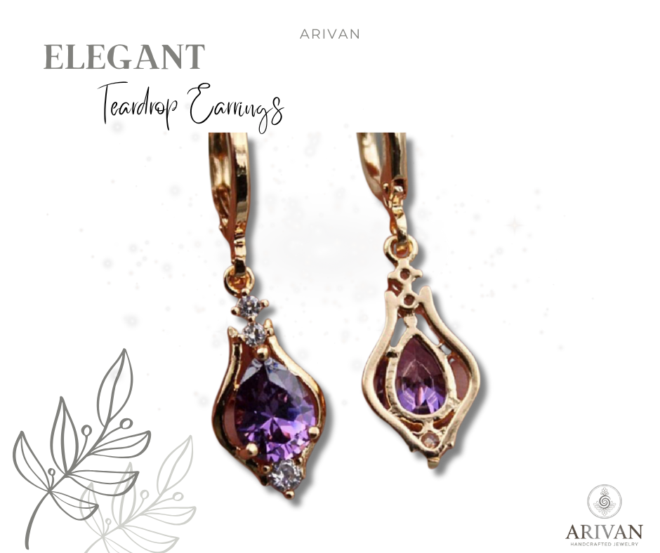 Elegant Teardrop Earrings with Purple Zircon